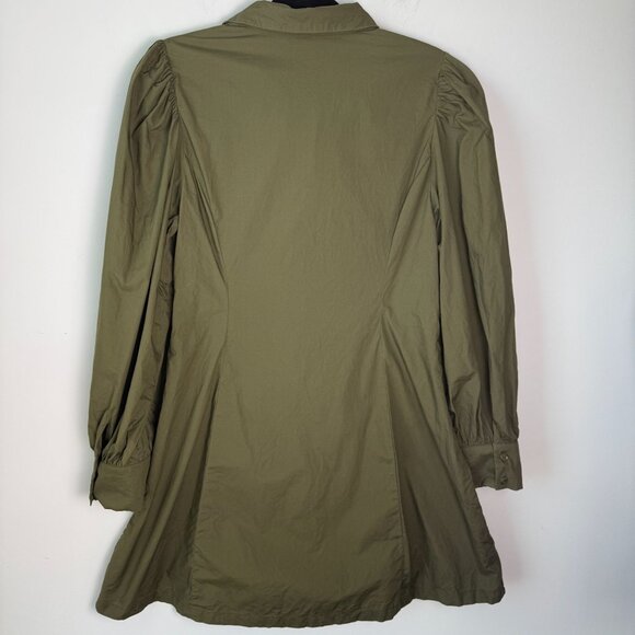 Avara Rhett Dress Mini Zip Up Balloon Sleeve Zip Up Cotton Poplin Olive Green L - Picture 11 of 13